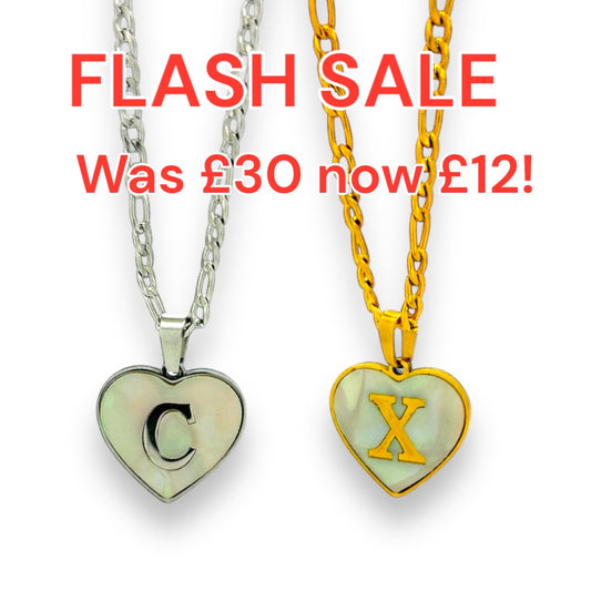 Initial heart necklace in silver or gold tone with trending chain