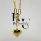 Heart pendant on paper clip chain water and tarnish resistant silver or gold tone stainless steel