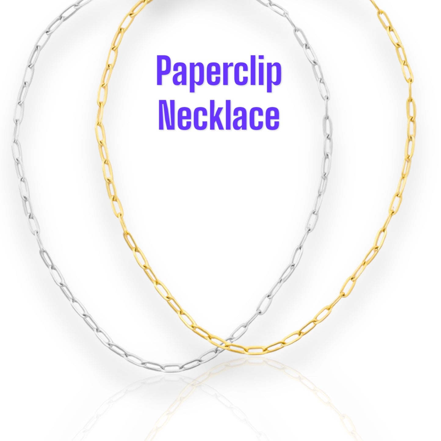 Paperclip necklace in silver or gold, non tarnish, unisex male female 18 inch P76