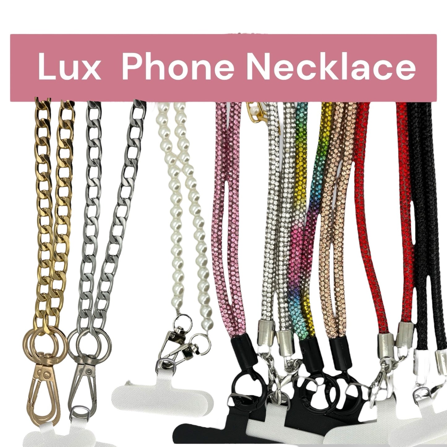 Phone necklace with diamantés in Silver, Black or Pink Accessories Smartphone