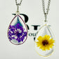 Real flower necklace with Silver chain 2.2cm tear drop resin pendant