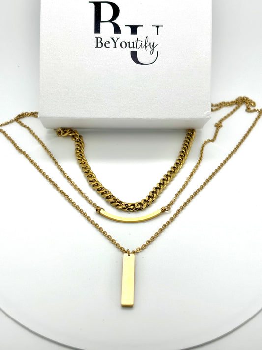 Three layer PENELOPEbu necklace chain with pendants in silver or gold water resistant P6