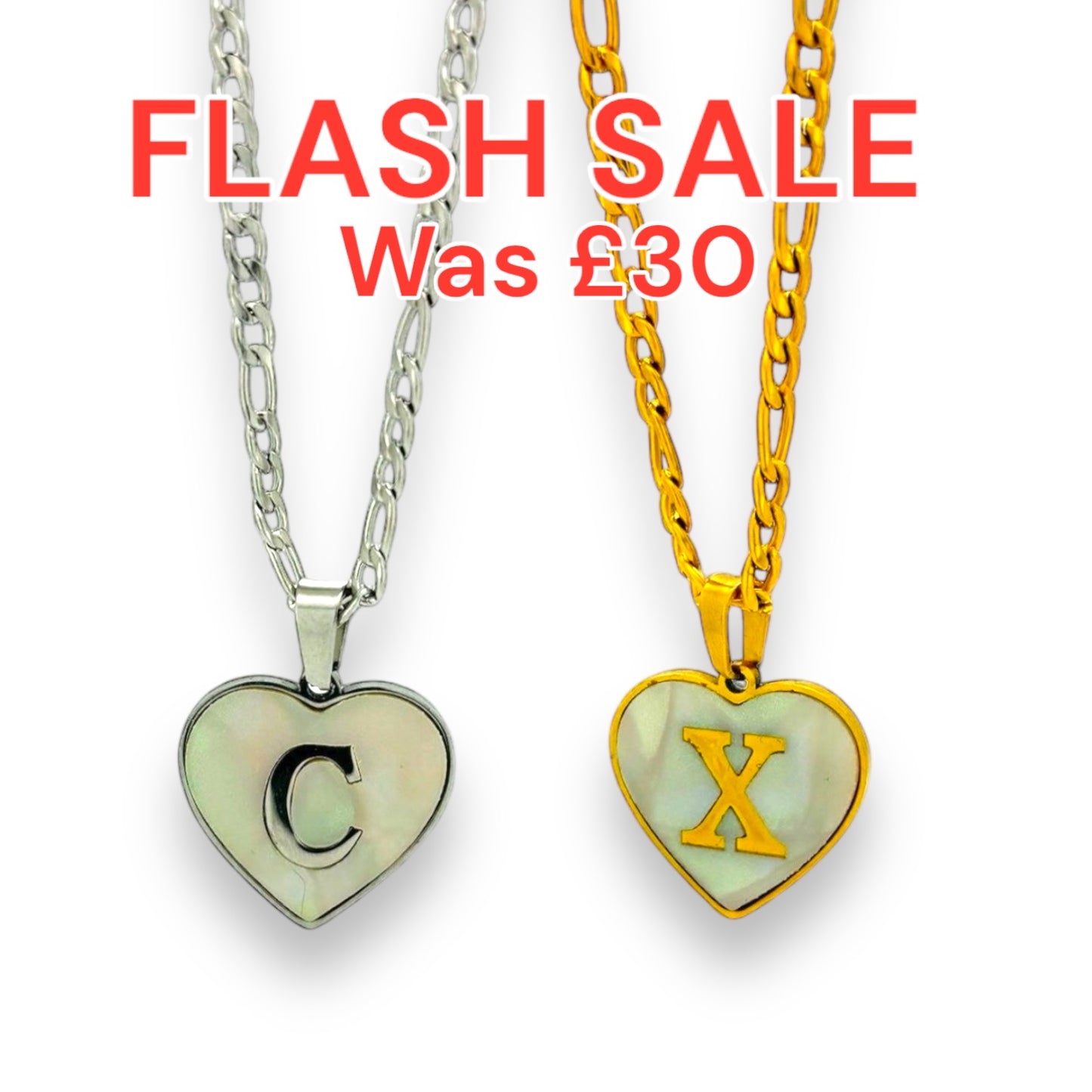 Initial heart necklace in silver or gold tone with trending chain