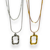 Irregular rectangle double layer necklace in silver or gold