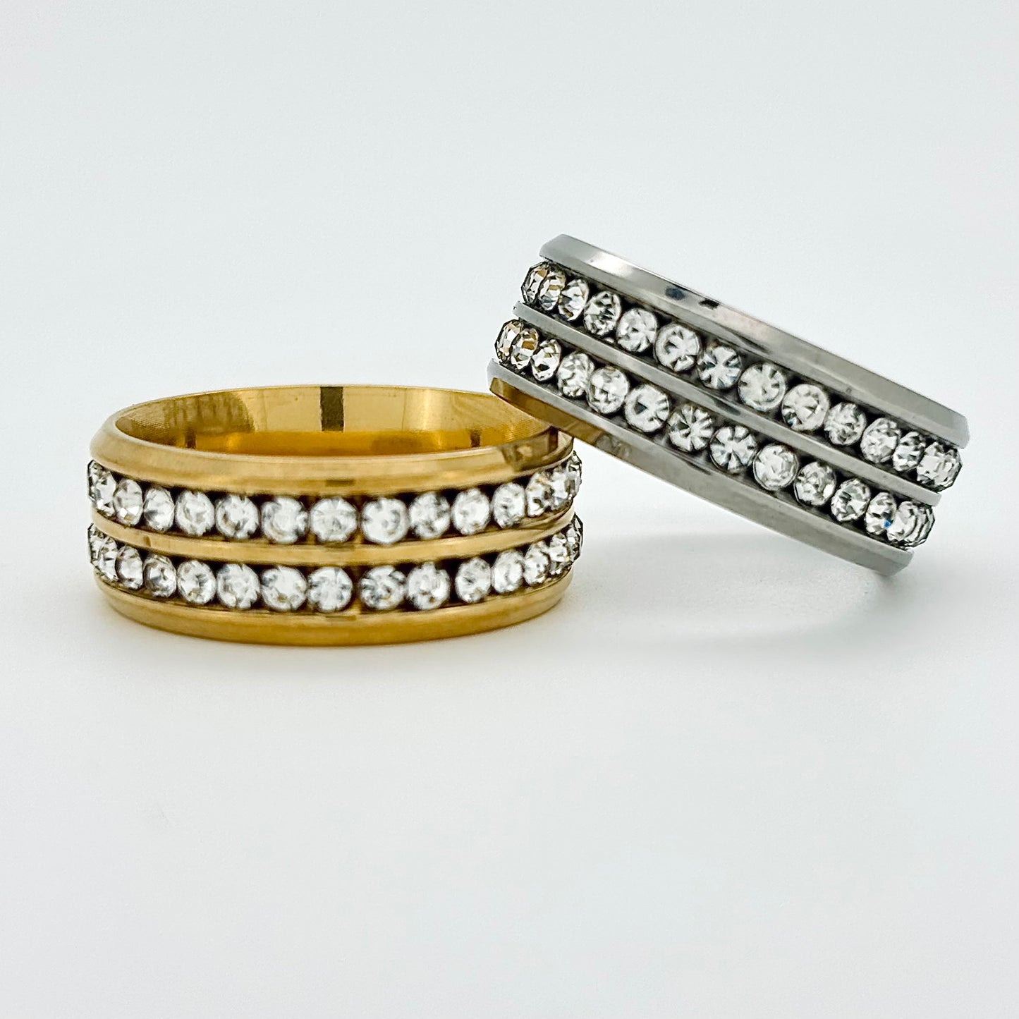 Double row stainless steel statement ring Silver Or Gold sizes N O P Q R S T U V W Male female unisex R11