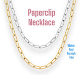 Paperclip necklace in silver or gold, non tarnish, unisex male female 18 inch P76