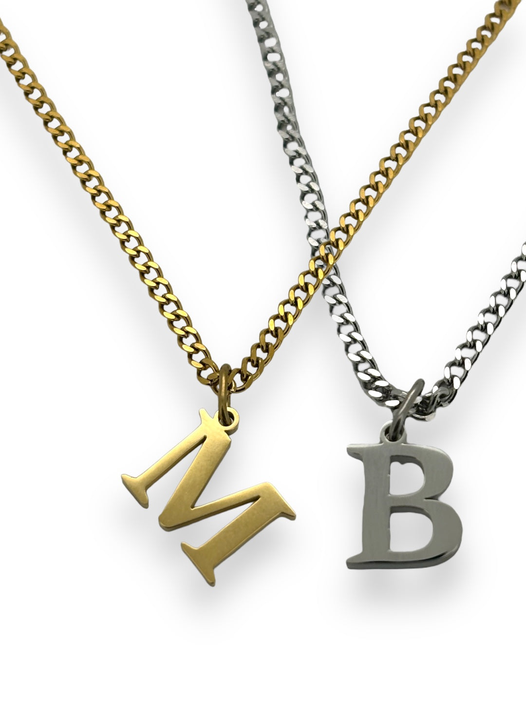 Classic initial necklace in silver or gold tone water resistant