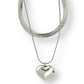 Two necklace SET snake chain and heart pendant double layer necklace in silver or gold tone