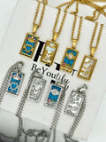 Tarot necklace in silver or gold, the lover, the sun, the moon, with stainless steel chain water and tarnish free