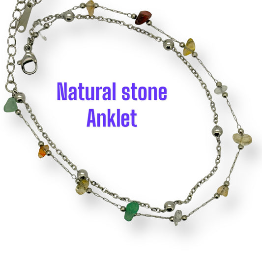 Anklets water resistant heart, tree of life, natural stone, snake chain , feather, A1