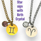 Star sign zodiac necklaces in silver or gold tone water and tarnish resistant