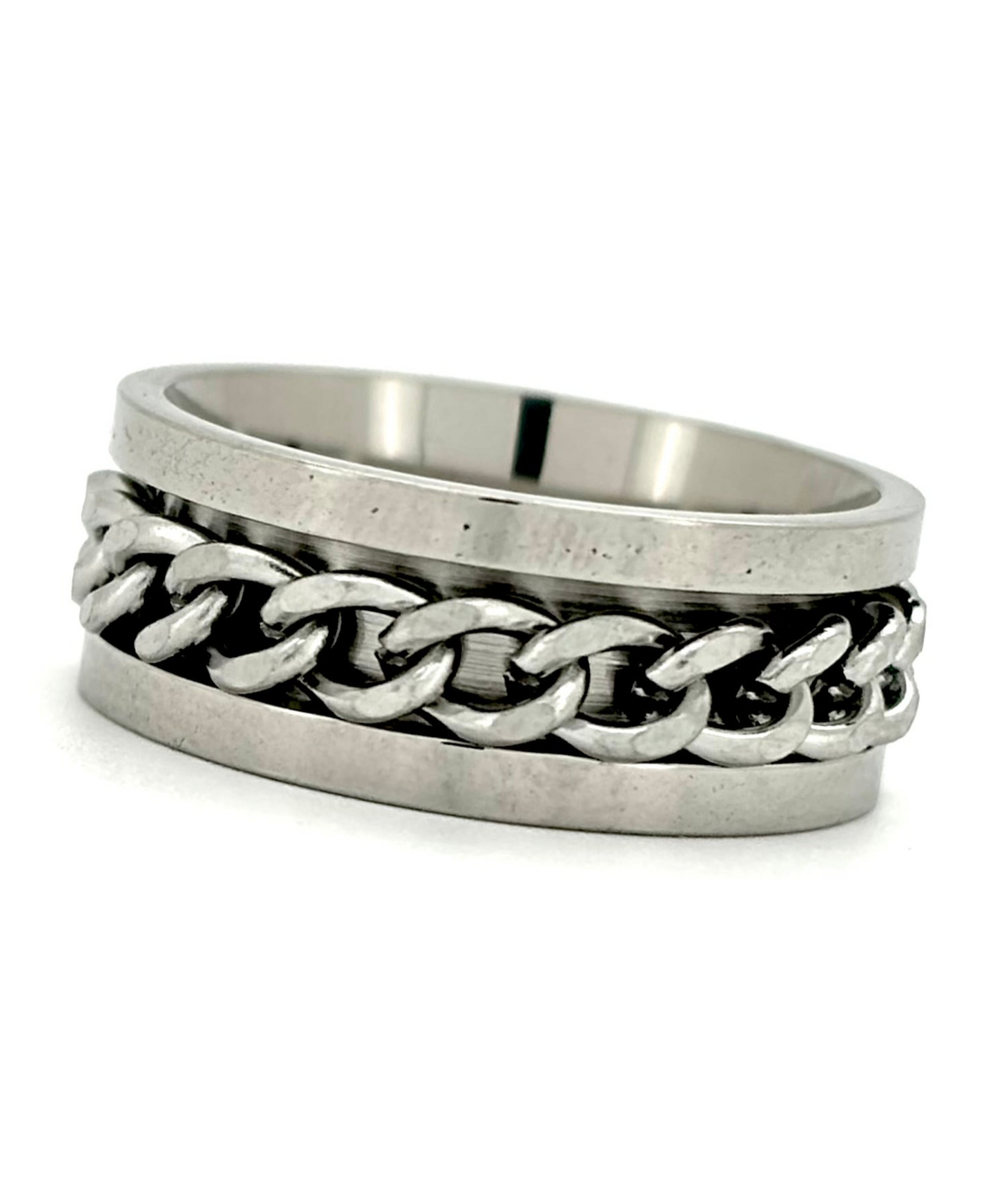 CHAIN FIDGET statement ring in stainless steel silver or gold size N O P Q R S T U V W Male female unisex R5