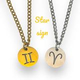 Star sign zodiac necklaces in silver or gold tone water and tarnish resistant