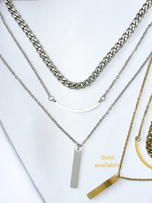 Three layer PENELOPEbu necklace chain with pendants in silver or gold water resistant P6